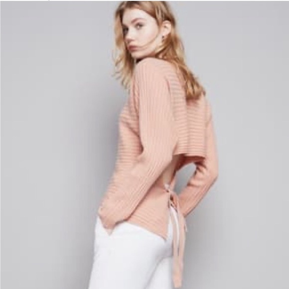 VINCE Cashmere Wool Blend Dolman Sleeve Tie Back Ribbed Blush Sweater Womens XS - Picture 1 of 13